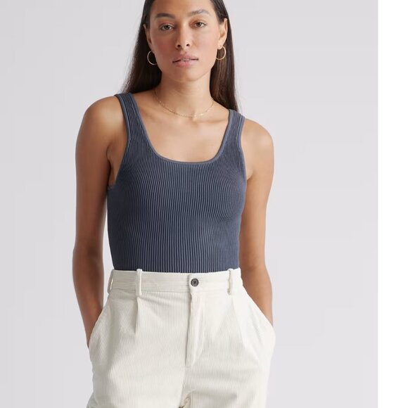 Quince Tops - Quince Cropped Square Neck Ribbed Knit Tank Grey Small NWT